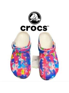 Crocs Sandals Clog Shoes Men's 13 Pink Rainbow Solarized Classic All over 1026